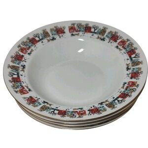 Lynns Soup Bowls In The Village‎ Christmas Winter Scene Cereal Set of Four SEE